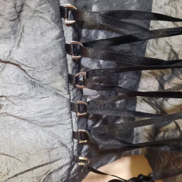 Vintage 90s Sleeveless Corset Top Juniors 13 Silver Black Trim Bow Lace Up - Picture 8 of 11